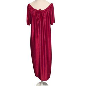 Vintage Satin Nightgown Housedress Loungewear H N Short Sleeve Jewel Tones‎